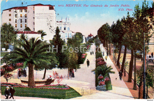 Menton - Vue Generale du Jardin Public - 1012 - old postcard - 1913 - France - used - JH Postcards