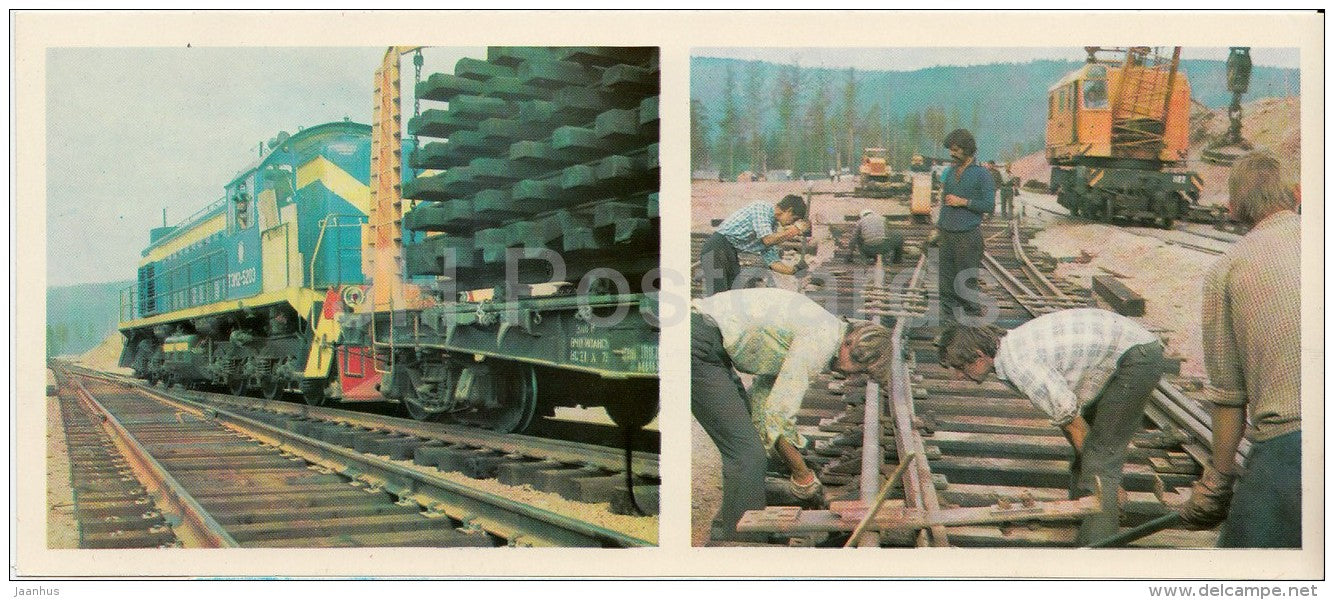 locomotive - BAM - Baikal-Amur Mainline , construction of the railway - 1978 - Russia USSR - unused - JH Postcards