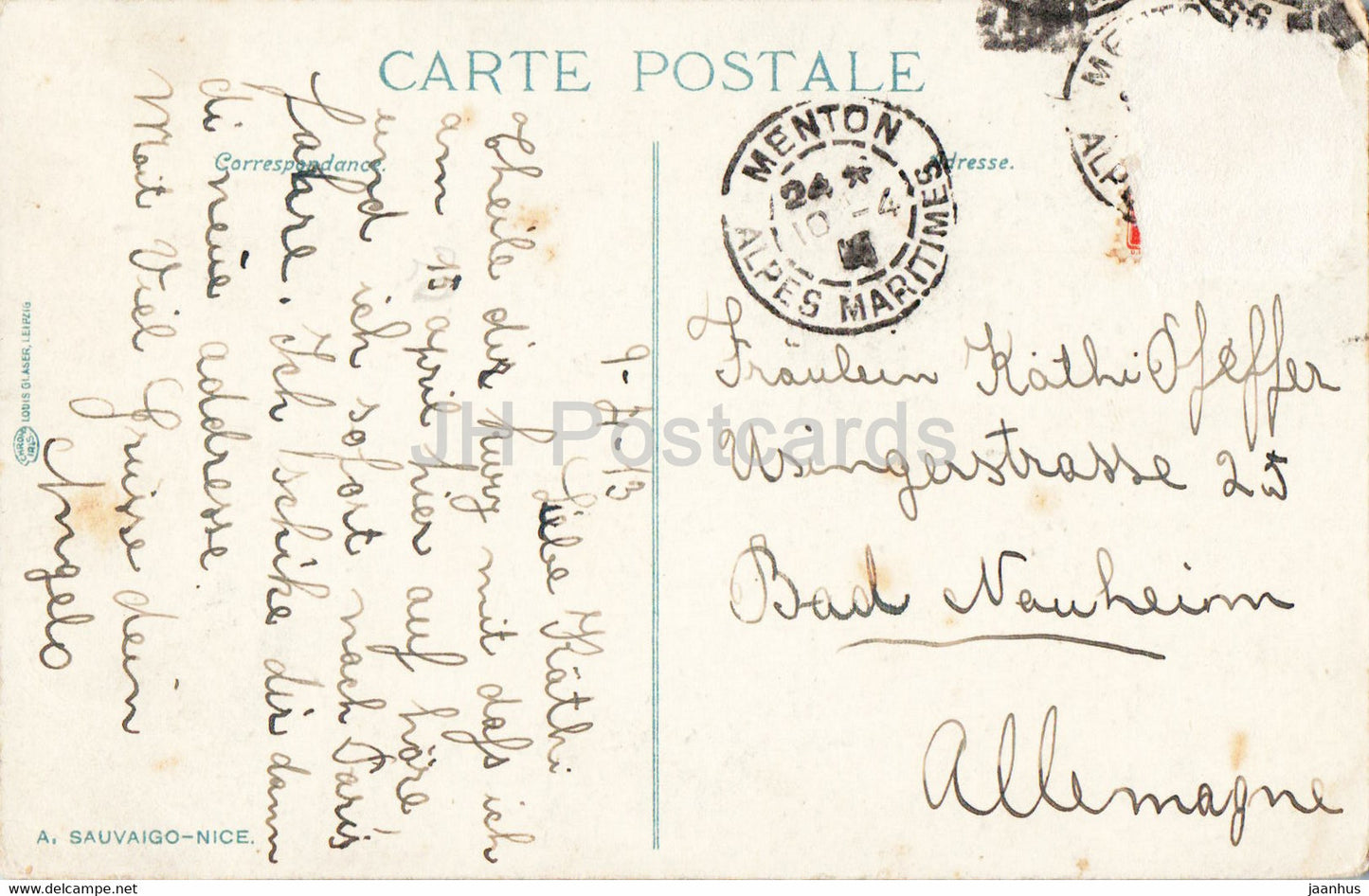 Menton - Vue Générale du Jardin Public - 1012 - carte postale ancienne - 1913 - France - utilisé