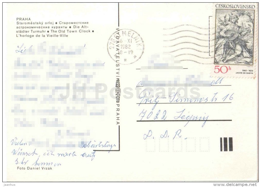 Praha - Prague - the Old Town Clock - Czechoslovakia - Czech - used 1982 - JH Postcards