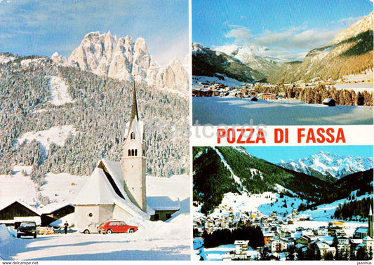 Pozza di Fassa - church - multiview - 1978 - Italy - used - JH Postcards