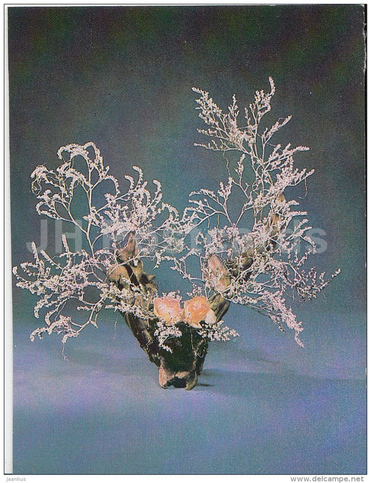 mini Birthday greeting card - flowers composition - rose - 1989 - Russia USSR - unused - JH Postcards