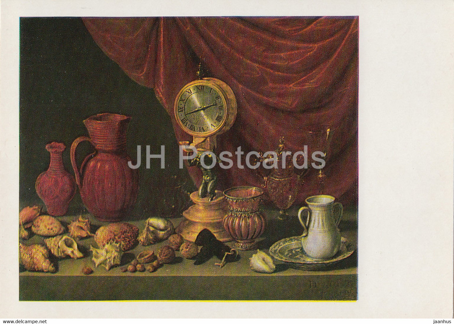 painting by Antonio de Pereda - Still Life with Clock - shell - jug - Spanish art - 1982 - Russia USSR - unused - JH Postcards