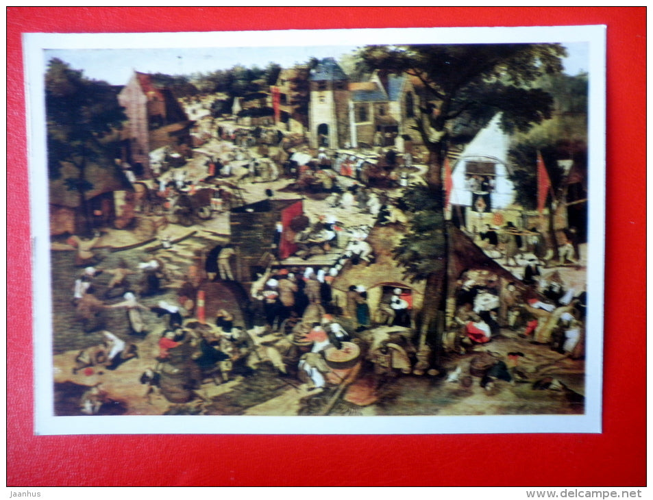painting by Pieter Bruegel the Younger . Fair with a Theatrical Performance - flemish art - unused - JH Postcards