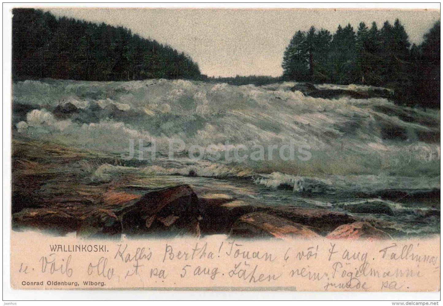 Wallinkoski - waterfall - old postcard - Finland - used in 1906 Finland Tsarist Russia - JH Postcards