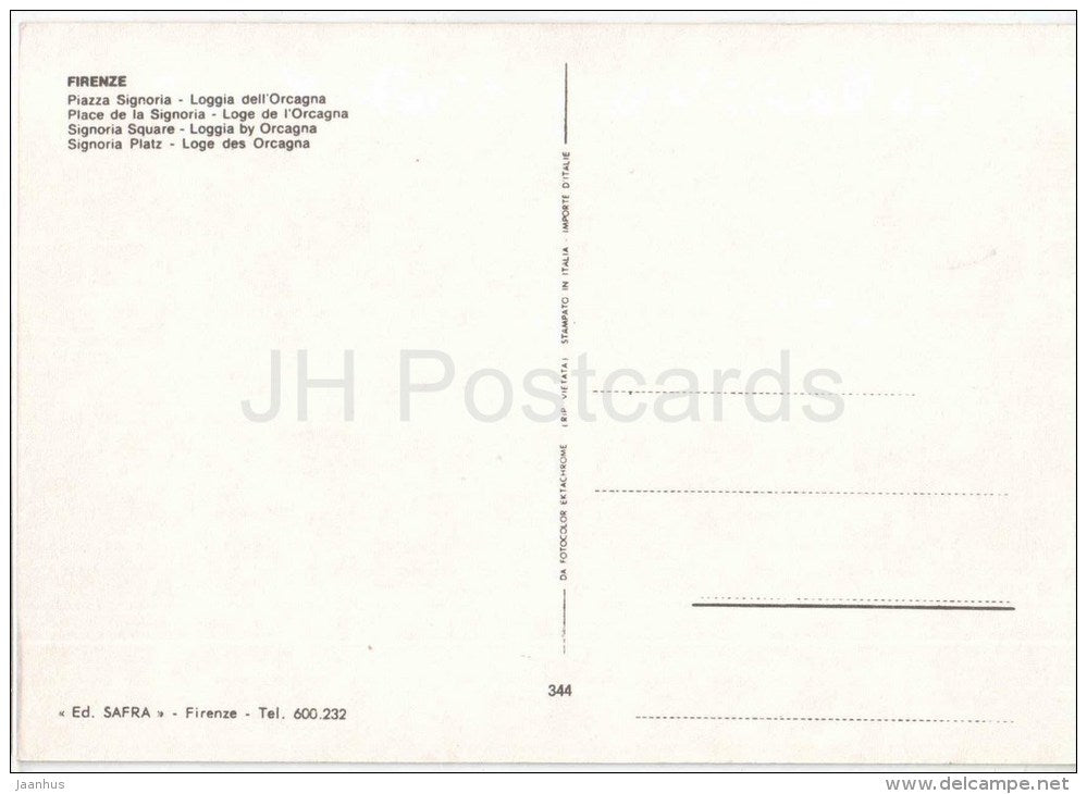 Piazza Signoria , Loggia dell`Orcagna - square - Firenze - Toscana - 344 - Italia - Italy - unused - JH Postcards