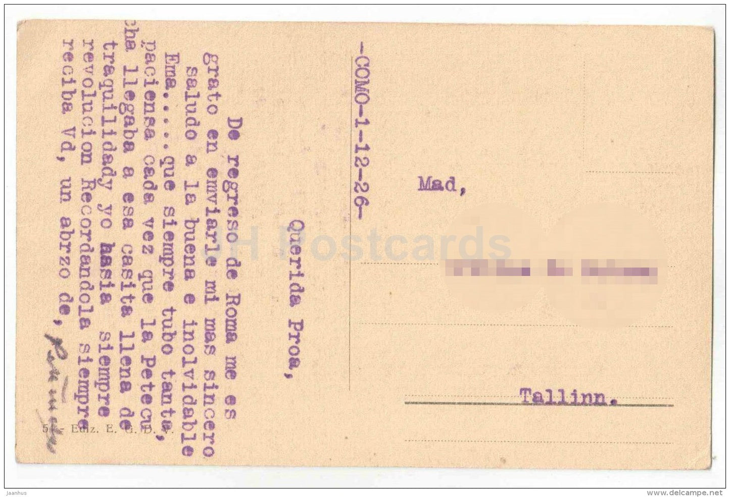 Basilica di S. Giovanni in Laterano - Roma - Rome - 54 - Italy - sent to to Estonia Tallinn 1926 - JH Postcards