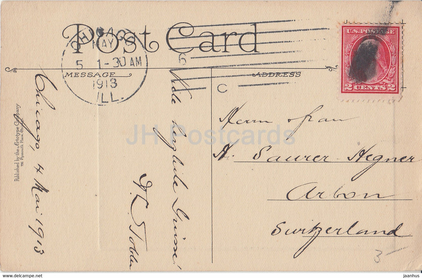 Freimaurertempel vom Fluss – Chicago River Series – Illinois – 22 – alte Postkarte – 1913 – Vereinigte Staaten USA – gebraucht