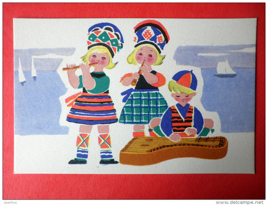 illustration by E. Rapoport - folk costumes and national instruments - 15 - Young Musicians - 1969 - Russia USSR -unused - JH Postcards