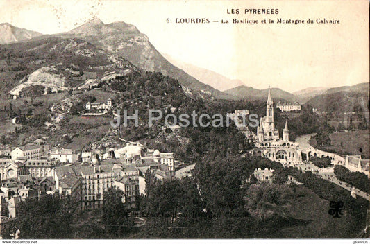Lourdes - La Basilique et la Montagne du Calvaire - 6 - old postcard - France - used - JH Postcards