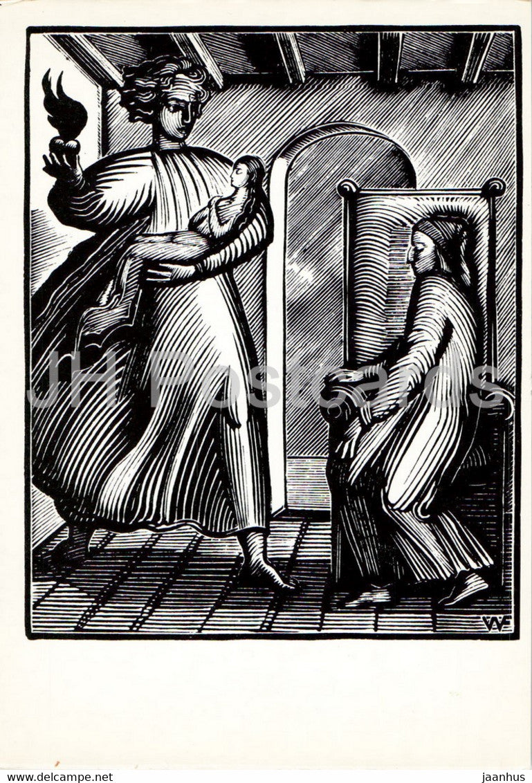 The New Life of Dante Alighieri La Vita Nuova - 3 - illustration by Favorsky - 1988 - Russia USSR - unused - JH Postcards