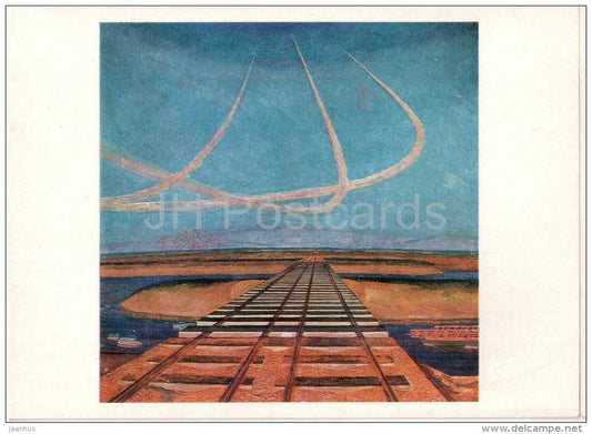 painting by E. Iltner - Siberia , 1963 - railway - BAM - latvian art - unused - JH Postcards