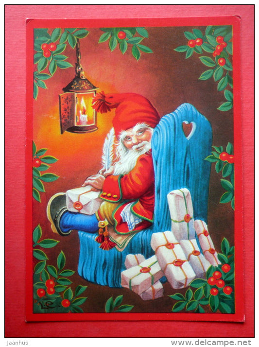 Christmas Greeting Card - dwarf - gifts - candle - 279 - Finland - circulated in Finland - JH Postcards