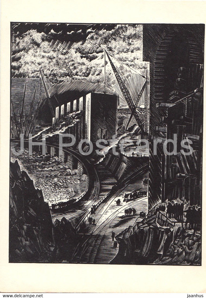 illustration by Kravchenko - Dneprostroy Dam - 1962 - Russia USSR - unused - JH Postcards