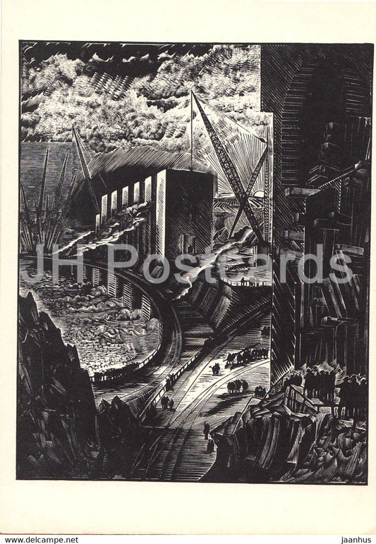 illustration by Kravchenko - Dneprostroy Dam - 1962 - Russia USSR - unused - JH Postcards