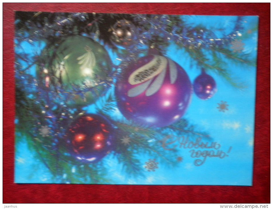 New Year greeting card - decorations 3 - 1986 - Russia USSR - used - JH Postcards