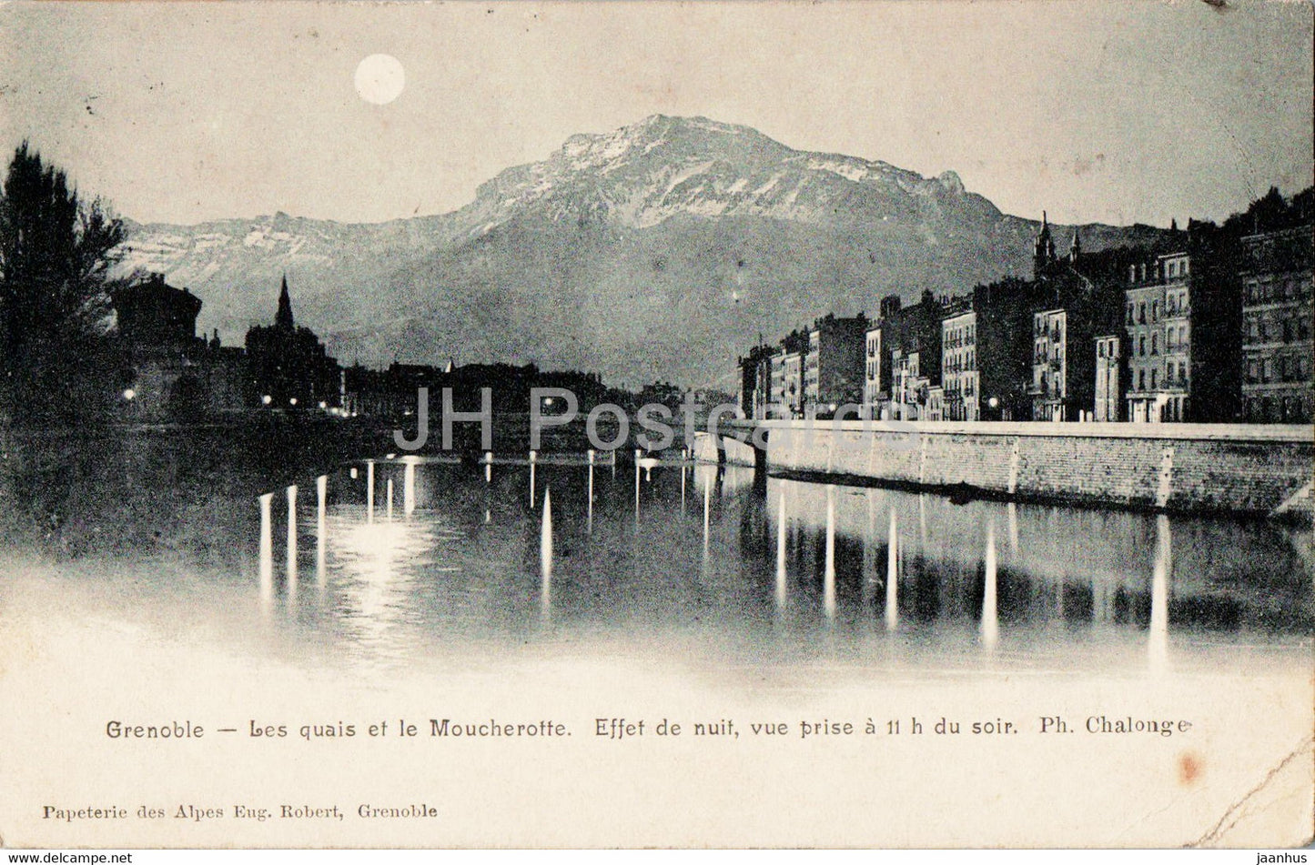 Grenoble - Les Quais et le Moucherotte - Effet de nuit - vue prise - old postcard - 1905 - France - used - JH Postcards