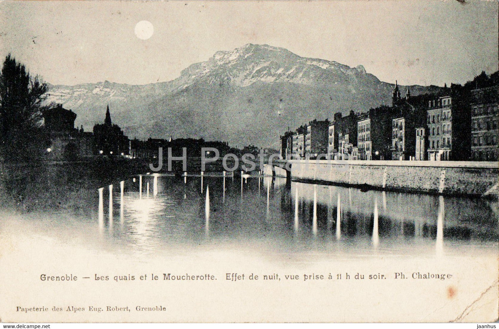Grenoble - Les Quais et le Moucherotte - Effet de nuit - vue prise - old postcard - 1905 - France - used - JH Postcards