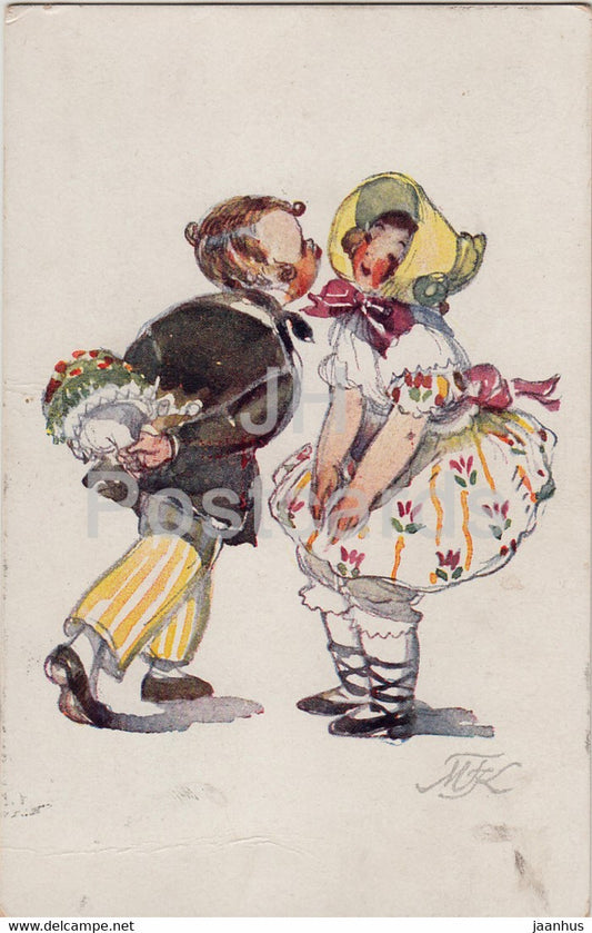 Boy and Girl - illustration by MFK - Czech Republic - used - JH Postcards