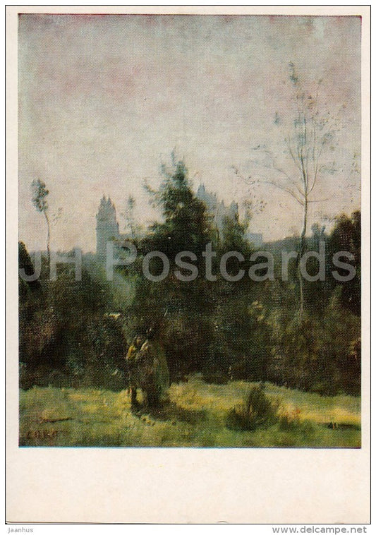 painting by Jean-Baptiste-Camille Corot - Castle of Pierrefonds - French art - Russia USSR - 1985 - unused - JH Postcards