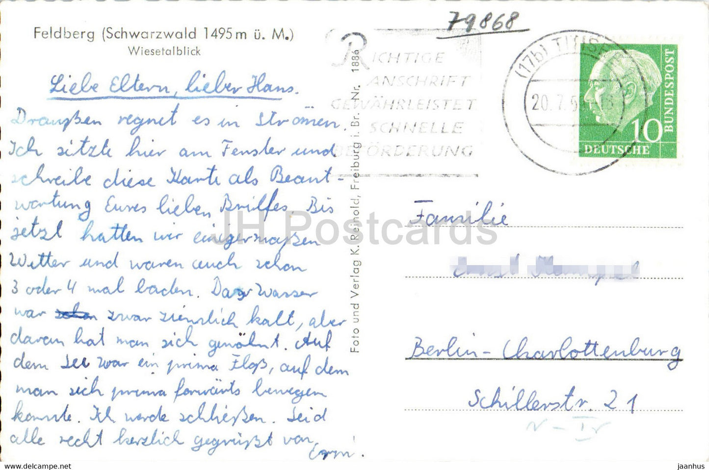 Feldberg - Wiesetalblick - old postcard - 1950s - Germany - used