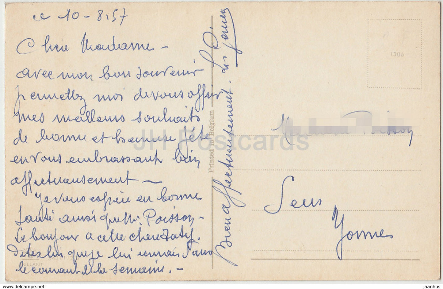 Birthday Greeting Card - Bonne et Heureuse Fete - flowers - roses - illustration - old postcard - 1957 - Belgium - used