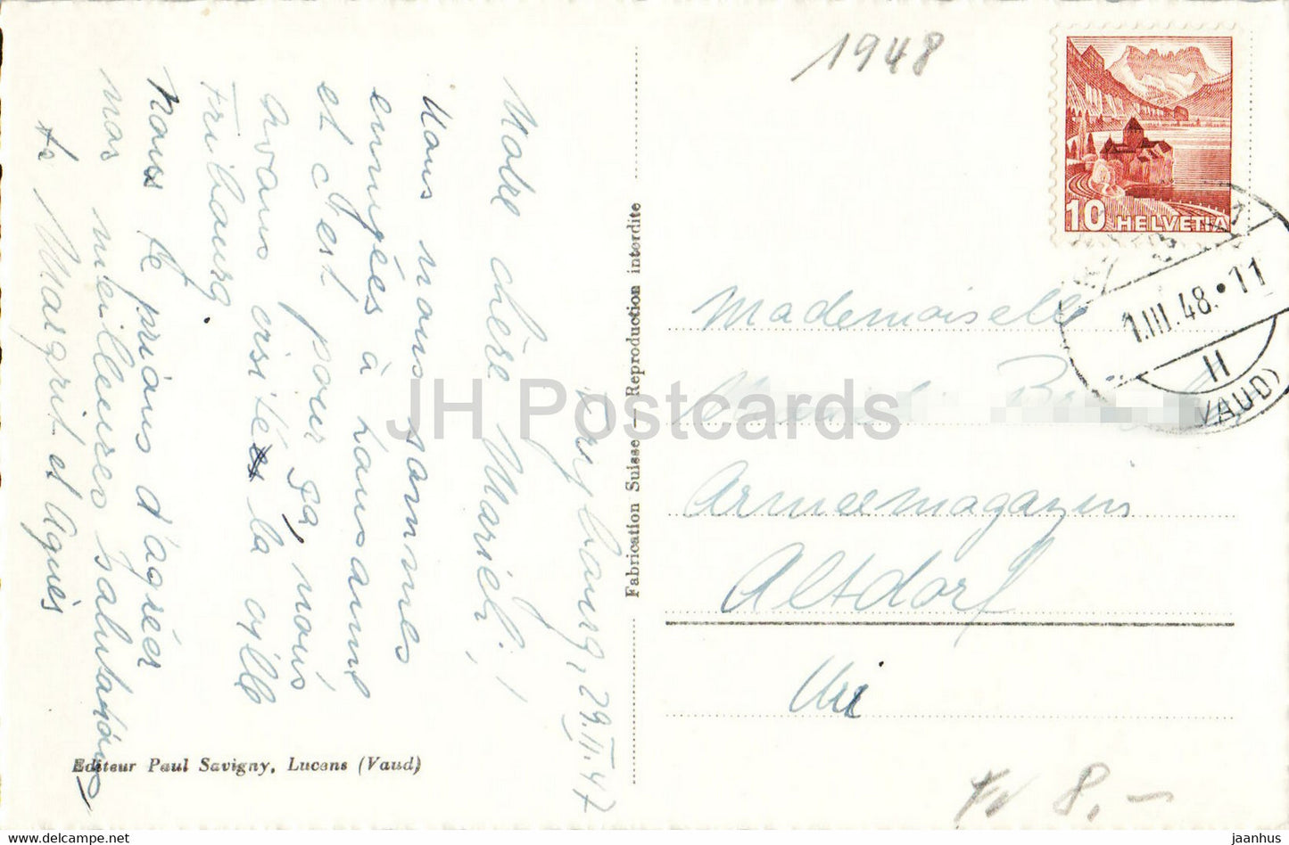 Fribourg - Ville - pont de Zaehringen - et la Sarine - pont - 1210 - carte postale ancienne - 1948 - Suisse - occasion