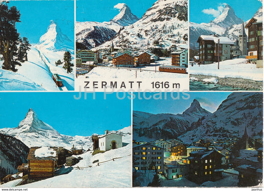 Zermatt - 1616 m - train - railway - multiview - 1974 - Switzerland - used - JH Postcards