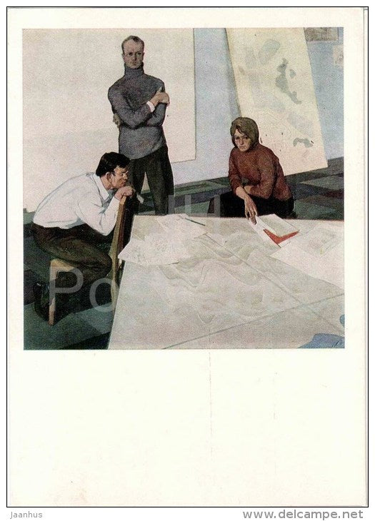 painting by S. Gorinov  - Architects , 1967 - russian art - unused - JH Postcards