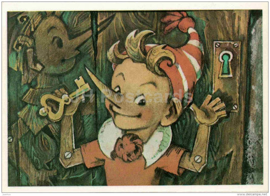 Buratino and The Golden Key - Golden Key - Pinocchio and Buratino - 1983 - Russia USSR - unused - JH Postcards