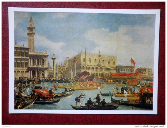 painting by Canaletto , Betrothal of a Venetian Dodge  with the Adriatic - gondola - boat - italian art - unused - JH Postcards