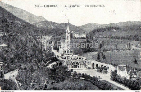 Lourdes - La Basilique - Vue plongeante - 228 - old postcard - France - used - JH Postcards