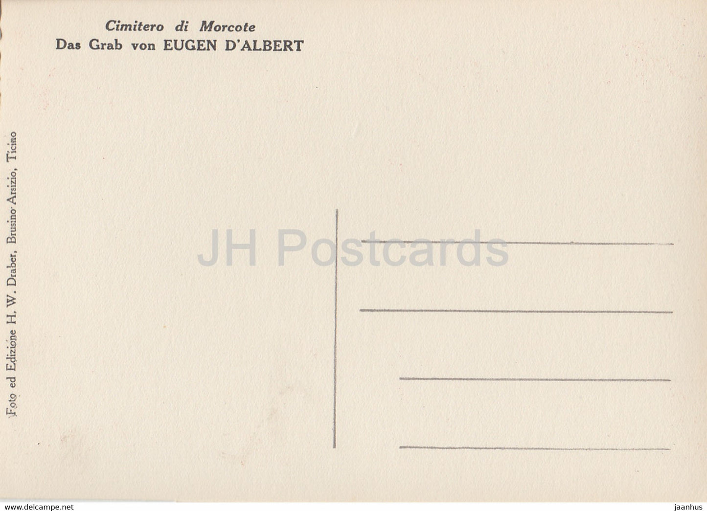 Cimitero di Morcote - Das Grab von Eugen D'Albert - carte postale ancienne - Suisse - inutilisée