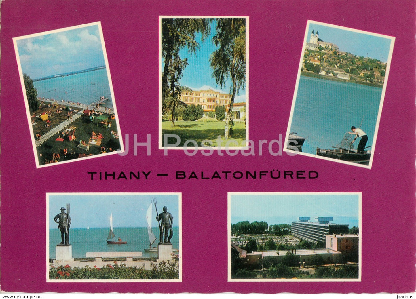 Tihany - Balatonfured - beach - hotel - multiview - 1971 - Hungary - used - JH Postcards
