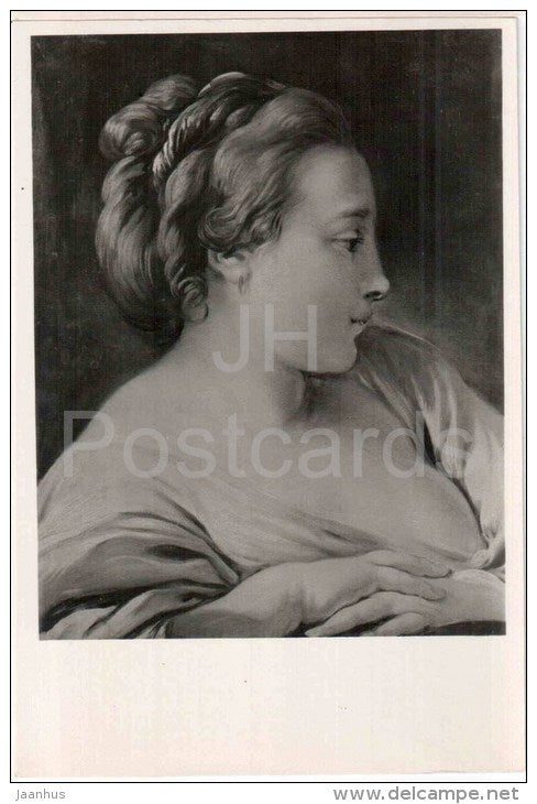 painting by François Boucher - Portrait of Young Woman - french art - unused - JH Postcards