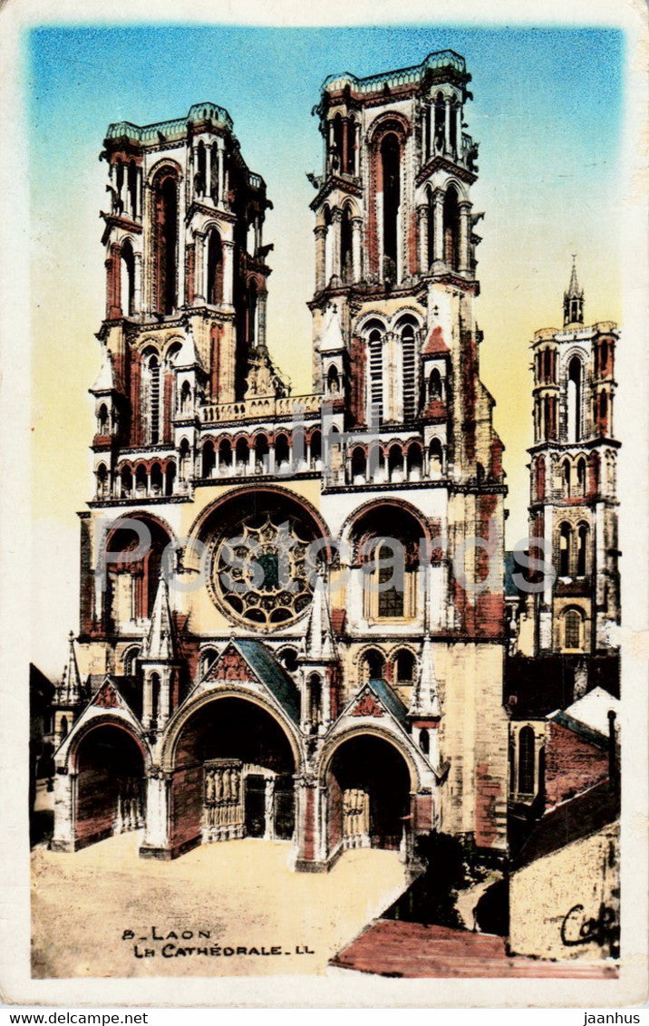 Laon - La Cathedrale - cathedral - 8 - old postcard - France - unused - JH Postcards