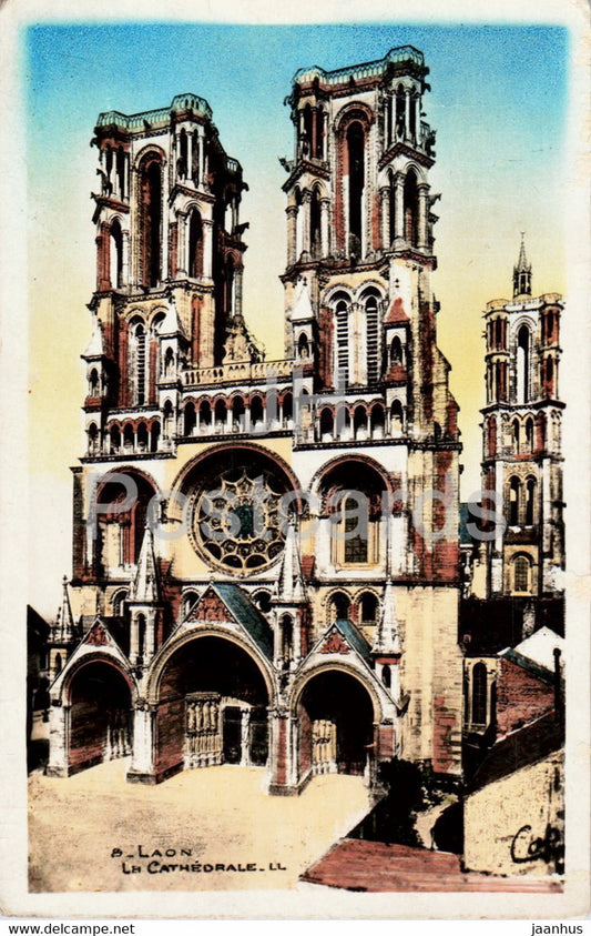 Laon - La Cathedrale - cathedral - 8 - old postcard - France - unused - JH Postcards