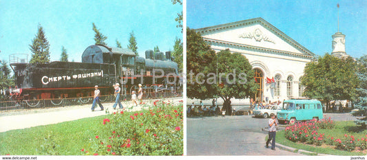 Sevastopol - train - locomotive Zheleznyakov - railway station - car Nysa - Crimea - 1981 - Ukraine USSR - unused - JH Postcards