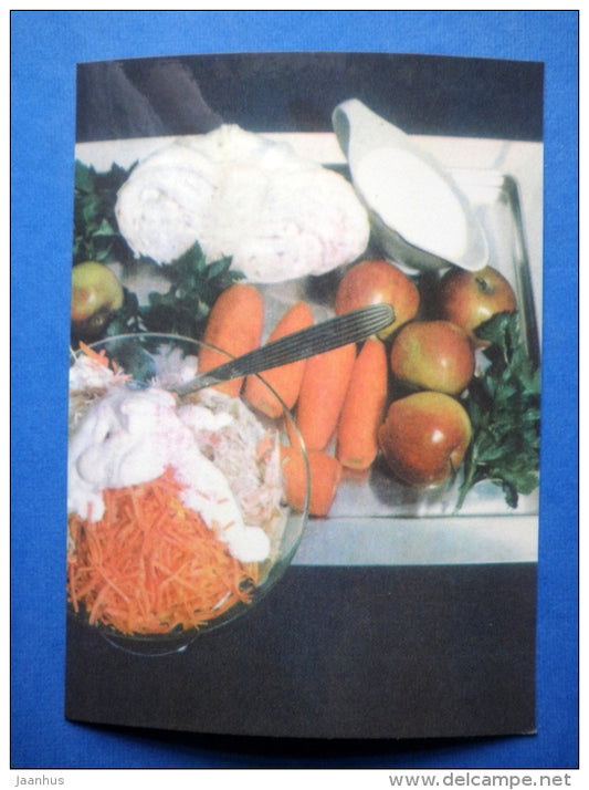 Fresh cabbage salad with carrots and apples - cold dishes - recepies - 1976 - Estonia USSR - unused - JH Postcards