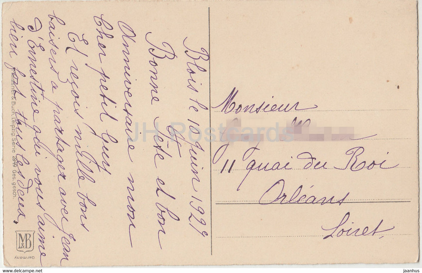 Geburtstagsgrußkarte - Jubiläum - Blumen - Tulpen - Illustration - MB - alte Postkarte - 1929 - Frankreich - gebraucht