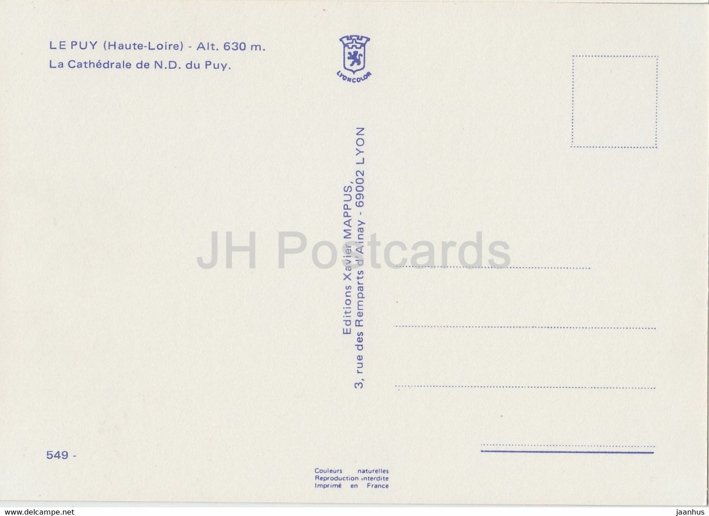 Le Puy 630 m - La Cathedrale de N D du Puy - 549 - France - unused