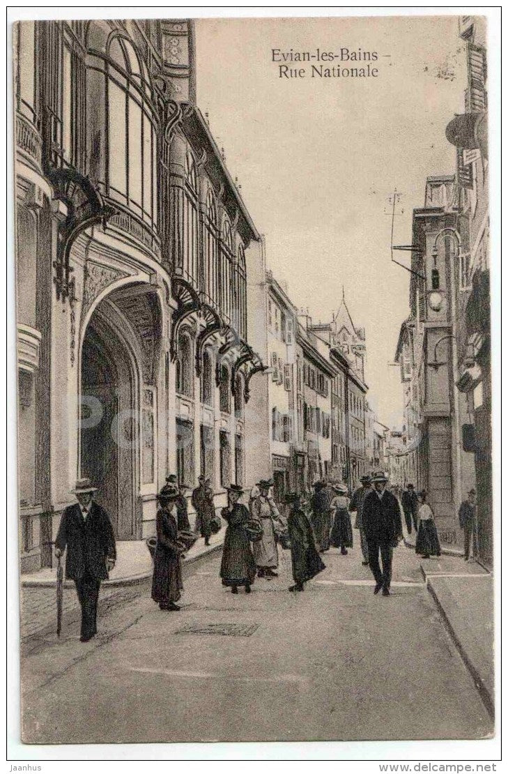 Evian-les-Bains - Rue Nationale - street - France - sent from Switzrland Lauanne to to Estonia Reval 1912 - JH Postcards