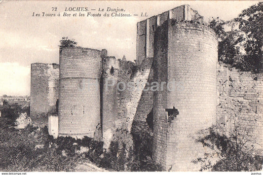 Loches - Le Donjon - Les tours a Bec les Fosses du Chateau - castle - 72 - old postcard - France - used - JH Postcards