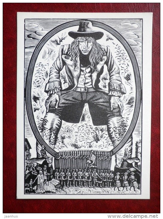 army - Gulliver's Travels by Jonathan Swift - book - engravings by S. Harlamov - Russia USSR - 1976 - unused - JH Postcards