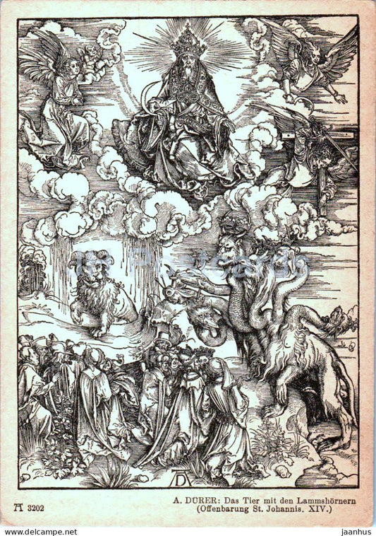 Engraving by Albrecht DÃ¼rer - Das Tier mit den Lammshornen - 3202 - German art - old postcard - Germany - unused - JH Postcards