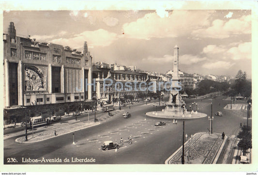 Lisboa - Lisbon - Avenida da Liberdade - tram - 236 - old postcard - Portugal - unused - JH Postcards