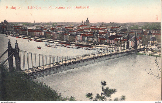 Budapest - Latkepe - Panorama von Budapest - bridge - 8706 - old postcard - Hungary - unused - JH Postcards