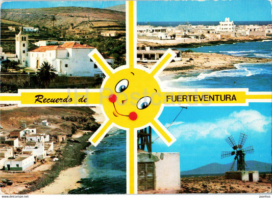Islas Canarias - Recuerdo de Fuerteventura - multiview - windmill - 3146 - 1977 - Spain - used - JH Postcards