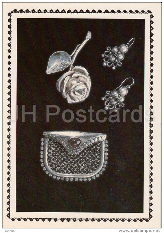 brooch - earrings - Modern art of Russian Jewelers - 1985 - Russia USSR - unused - JH Postcards