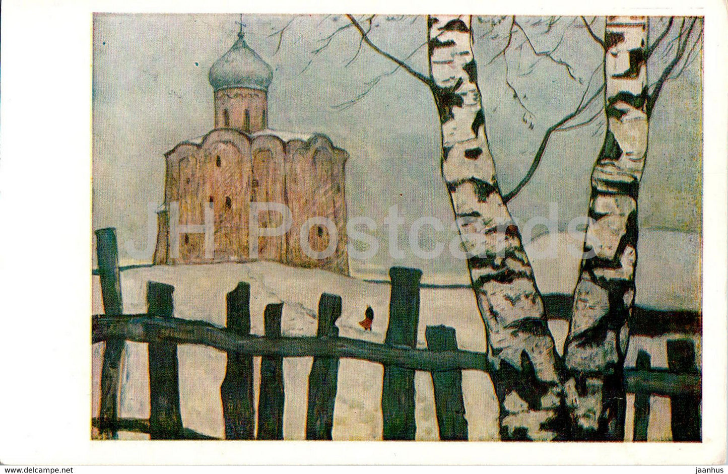 painting by I. Glazunov - Church of the Saviour on the Nereditsa - Russian art - 1970 - Russia USSR - unused - JH Postcards